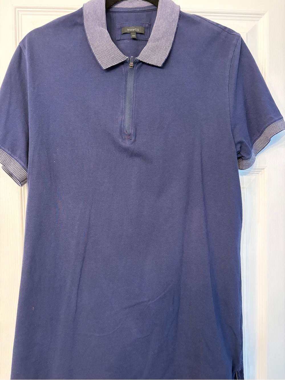RW&CO. Men's Navy Zip Polo with Striped Collar